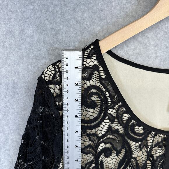 PerSeption Concept Top Womens Size XL Black Floral 3/4 Sleeve Lined Crochet Lace - Picture 7 of 12